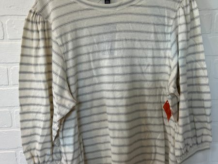 White Silver Top Long Sleeve Lauren By Ralph Lauren, Size L Hot on Sale