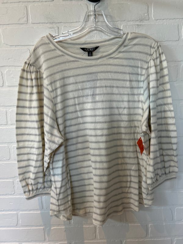 White Silver Top Long Sleeve Lauren By Ralph Lauren, Size L Hot on Sale