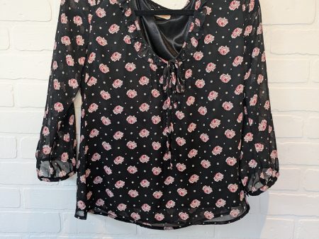 Black Floral Top Long Sleeve Tulle, Size L For Cheap