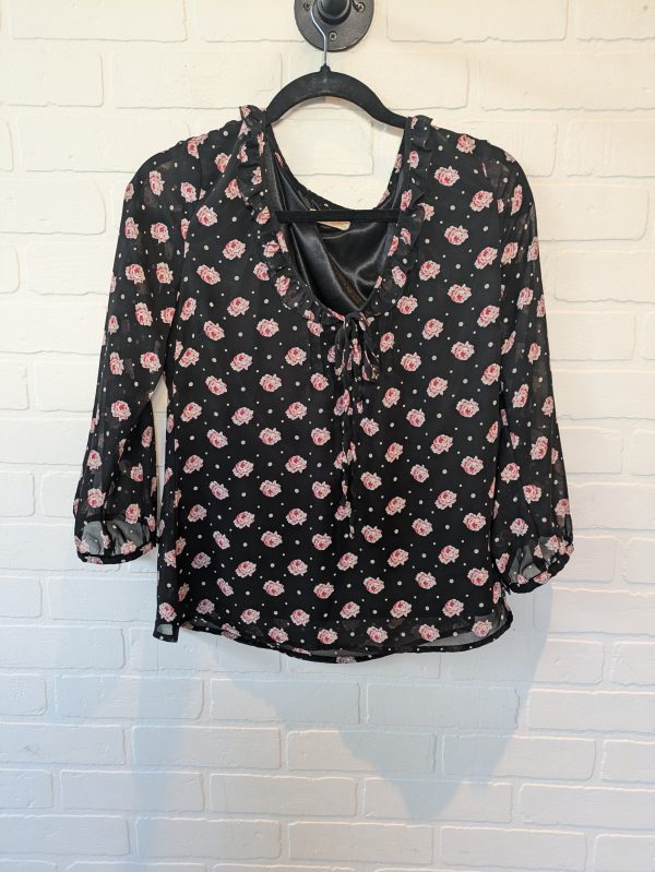 Black Floral Top Long Sleeve Tulle, Size L For Cheap