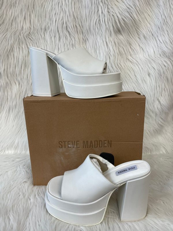 White Sandals Heels Block Steve Madden, Size 10 Online Hot Sale