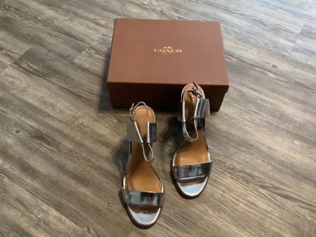 Silver Shoes Heels Block Coach, Size 9.5 For Sale