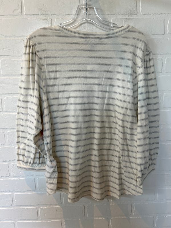 White Silver Top Long Sleeve Lauren By Ralph Lauren, Size L Hot on Sale