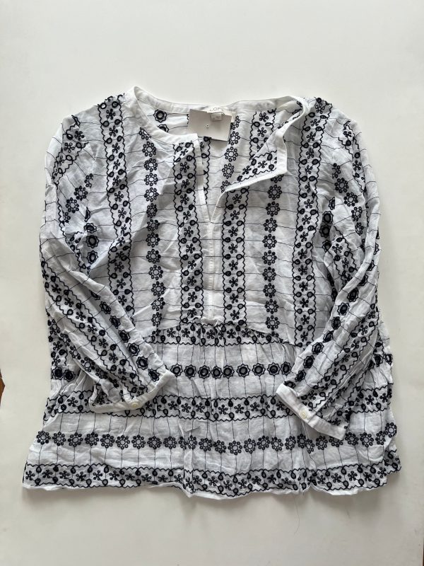 White Black Top Long Sleeve Loft, Size L For Cheap