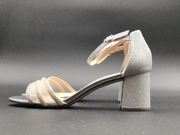 Silver Sandals Heels Block Nina, Size 11 Hot on Sale