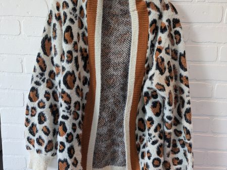 Animal Print Sweater Cardigan En Creme, Size L Hot on Sale