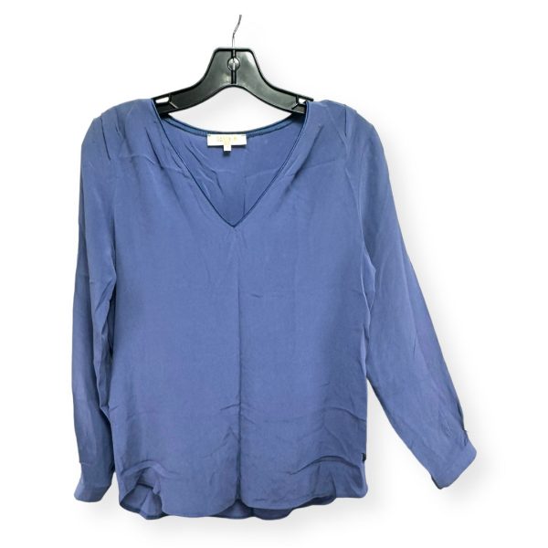 100% Silk Blue Blouse Long Sleeve Lenny B., Size S Supply