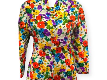 Vintage 100% Silk Floral Print Blazer Designer Carolina Herrera, Size 10 Online Sale