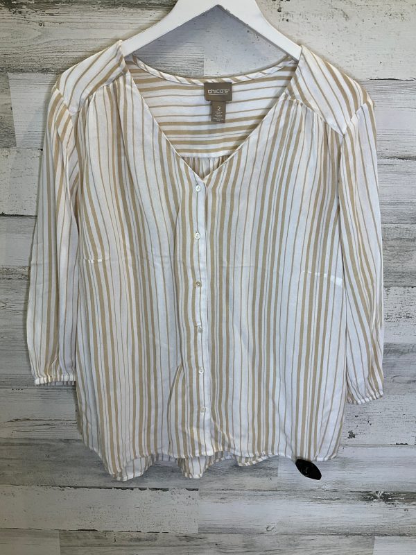 Tan & White Top Long Sleeve Chicos, Size L on Sale